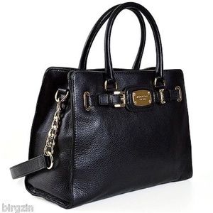 Michael Kors Hamilton Black Leather Satchel Tote